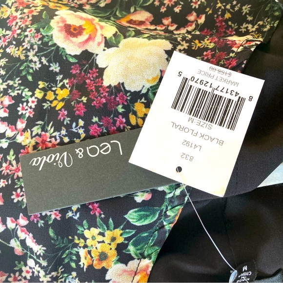 Lea & Viola Black Floral Long Sleeve Wrap Mini Dress size Medium - Picture 3 of 7